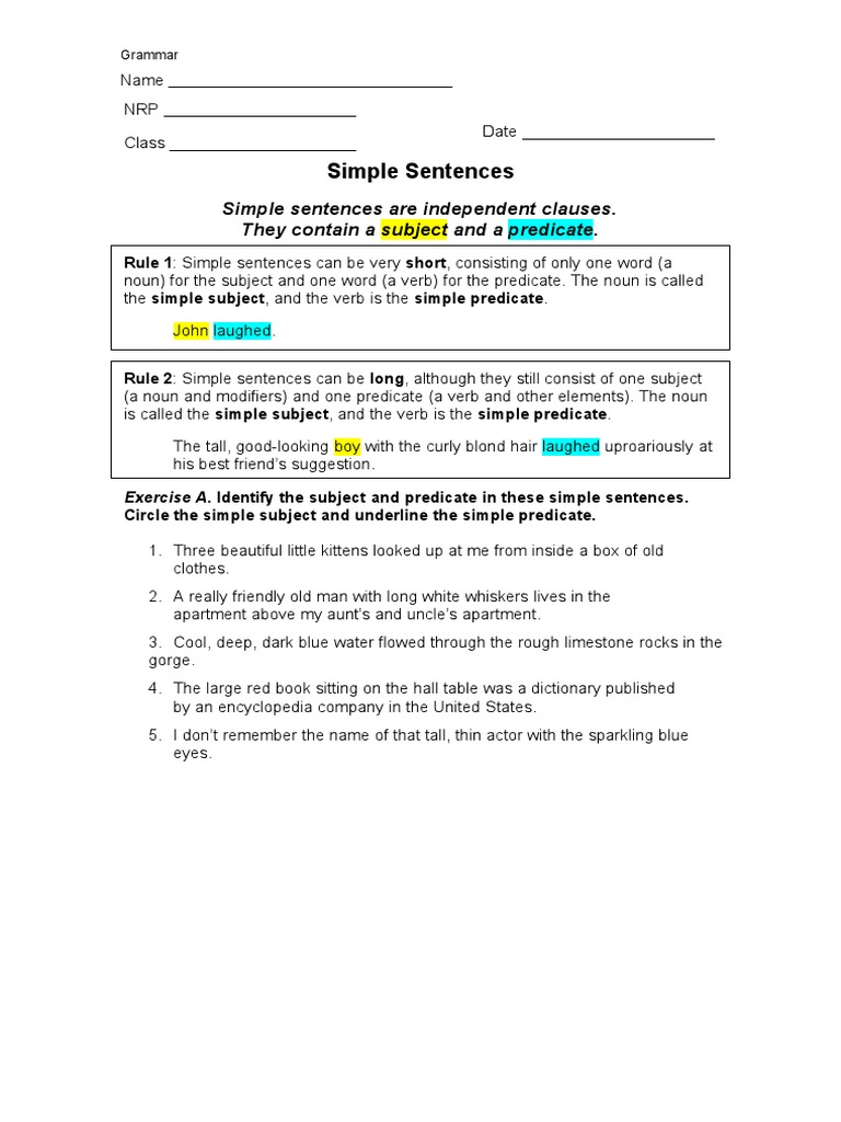 Understanding Simple Sentences | PDF | Subject (Grammar) | Predicate ...