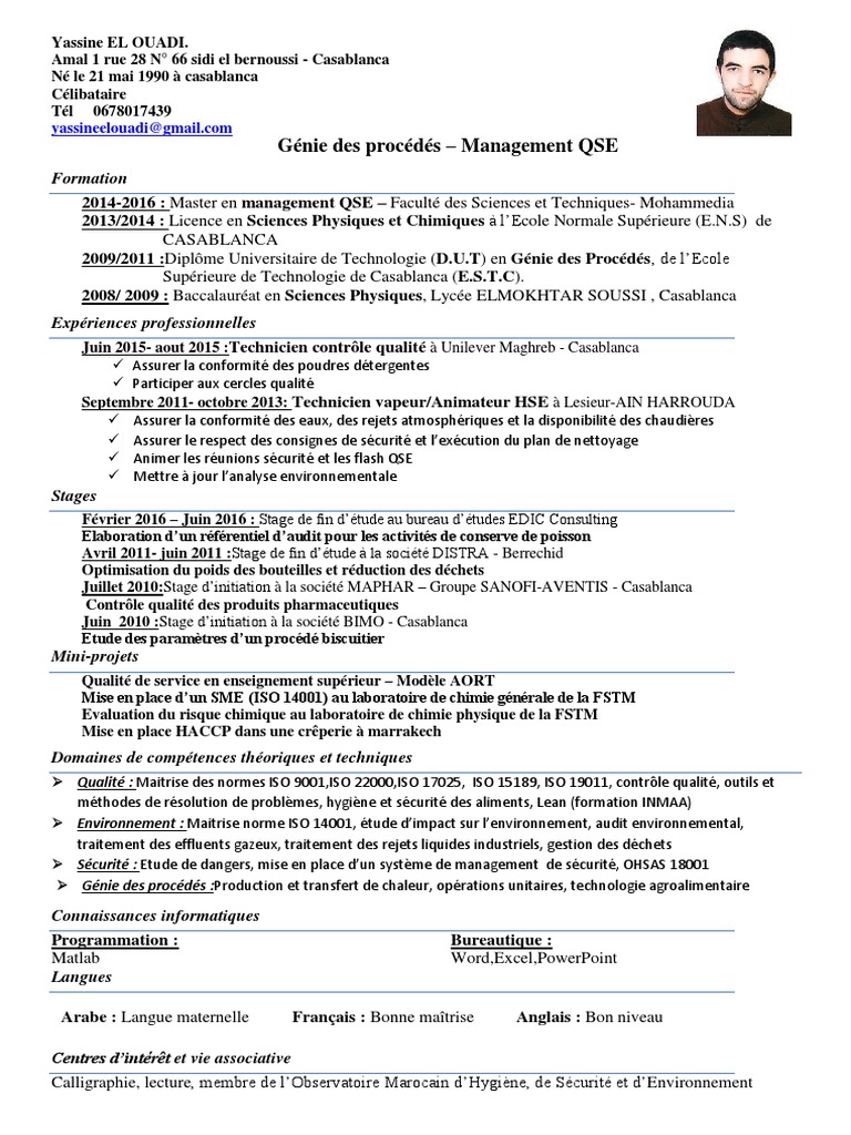Cv El Ouadi Qhse Animater Hse Pdf Science Technologie General
