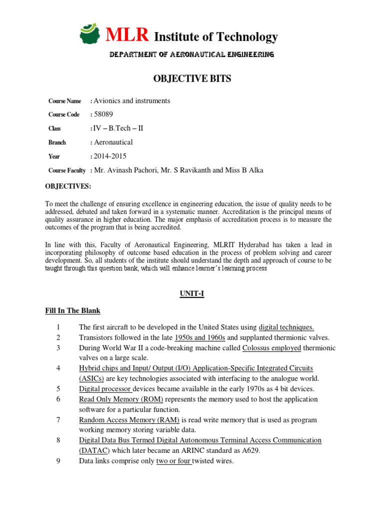 Unit Wise Objective Question Paper PDF Radar Random Access Memory