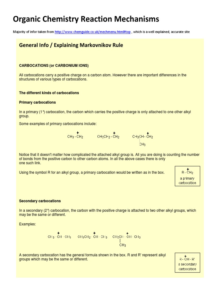 Organic Chemistry Reaction Mechanisms General Info Explaining
