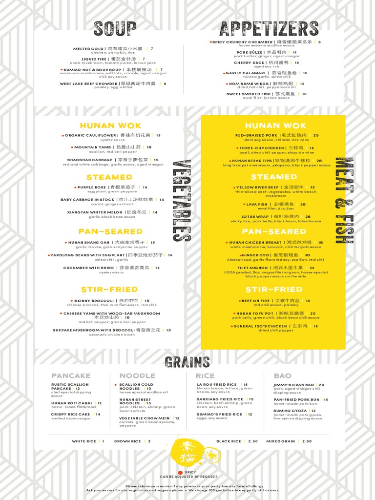 Sumiao Hunan Kitchen Opening Dinner Menu | PDF | Food And Drink ...