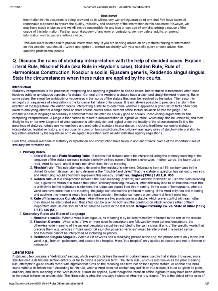 Statutory Interpretation Rules Explained | PDF | Plain Meaning Rule ...