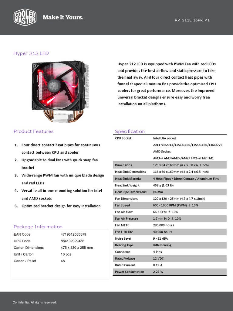 Hyper 212 LED - Product Sheet | PDF | Mechanical Engineering ...