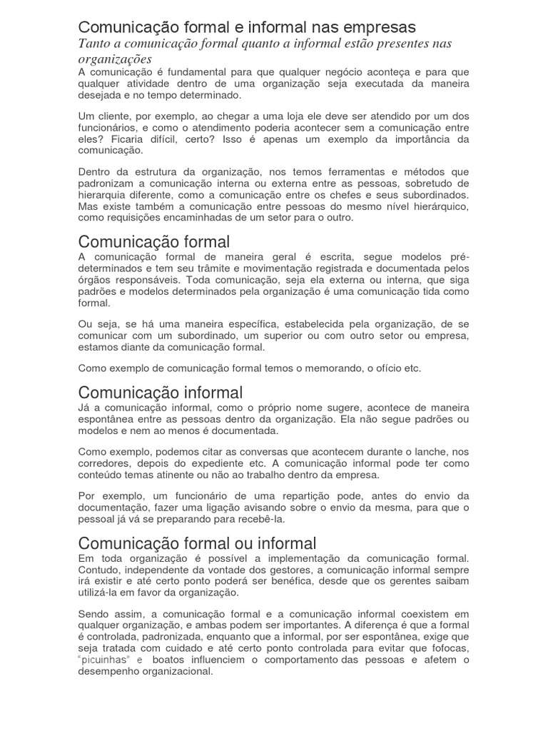 Comunicação Formal e Informal Nas Empresas | PDF | Comunicação | Tempo