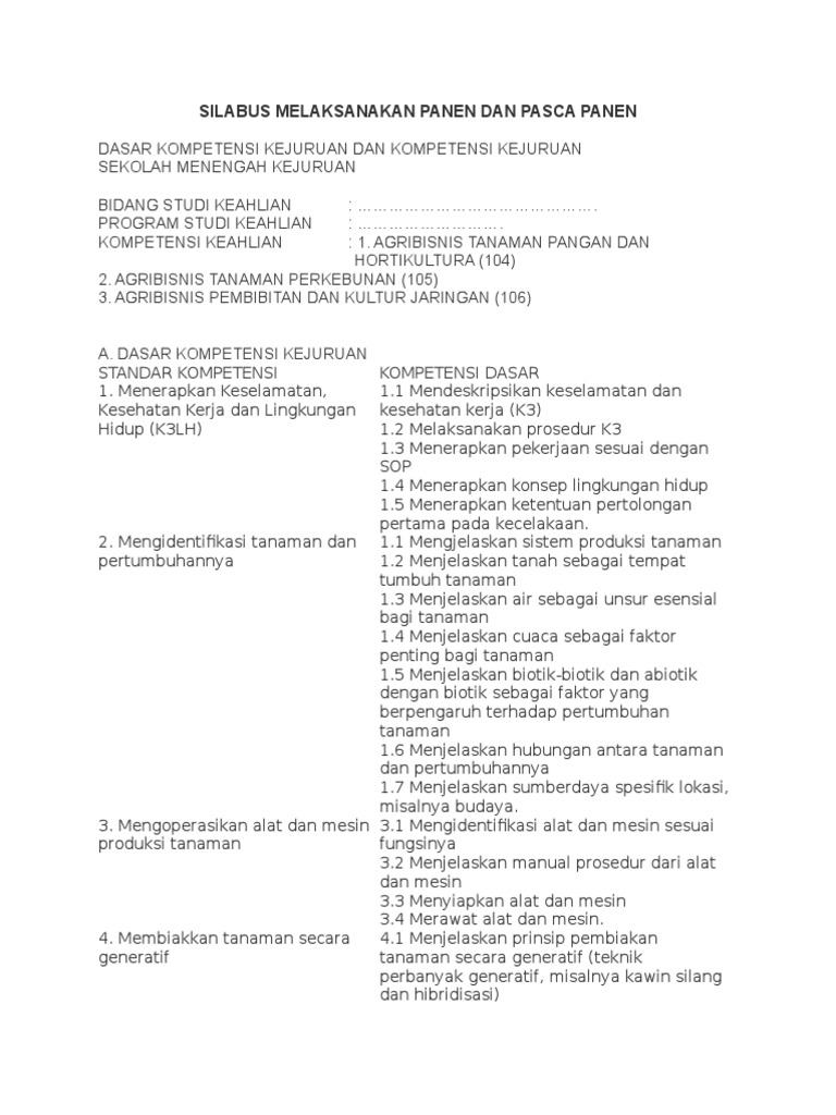 Silabus Melaksanakan Pasca Panen