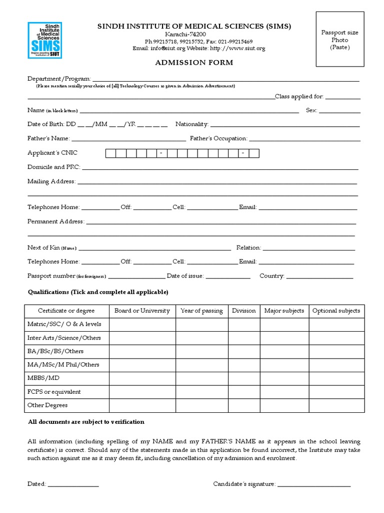 Bs Medical Technology Form Identity Document Wellness