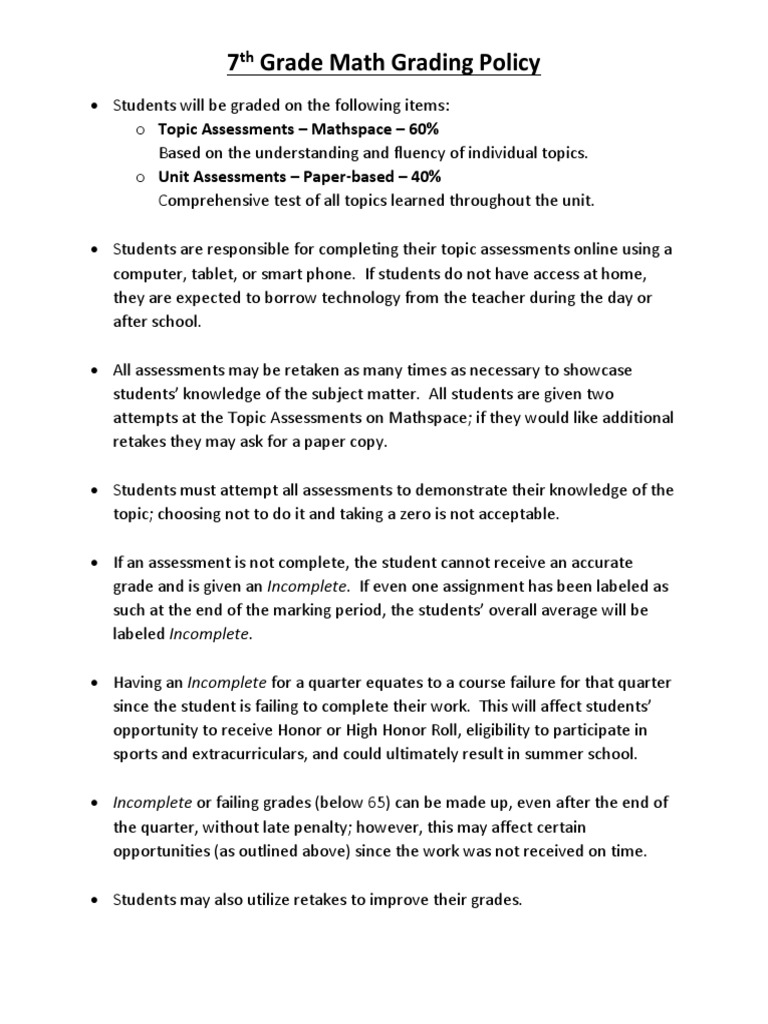 7th Grade Math Grading Overview | PDF | Career & Growth