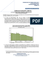 Indicadores de Ocupación y Empleo Cifras Oportunas Durante Junio de 2017