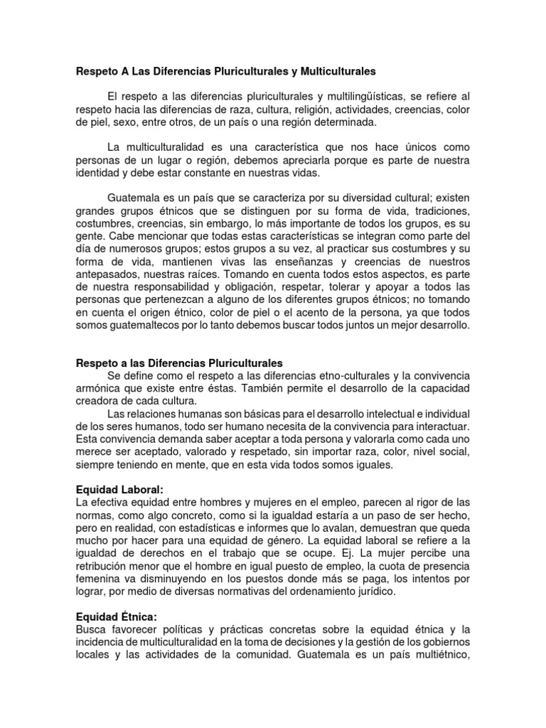 Respeto A Las Diferencias Pluriculturales y Multiculturales | PDF ...