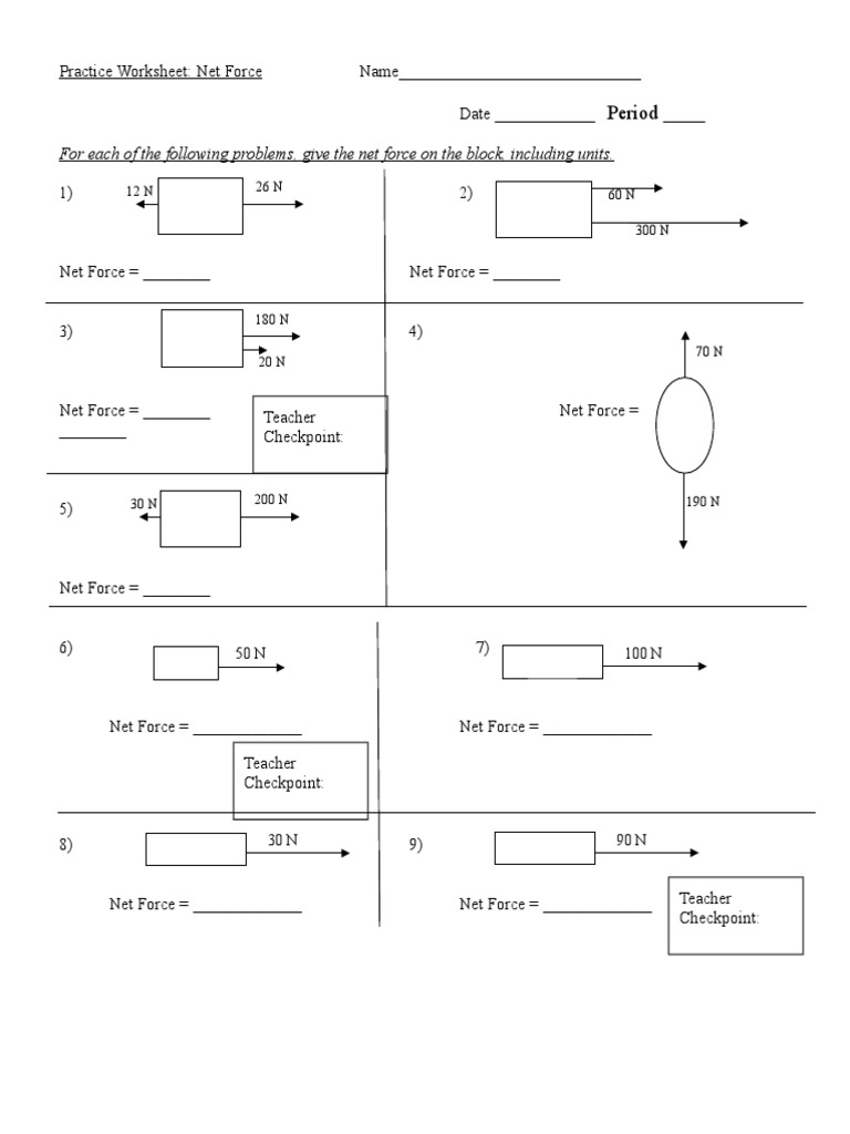 Net Force Practice Worksheet | PDF | Computers