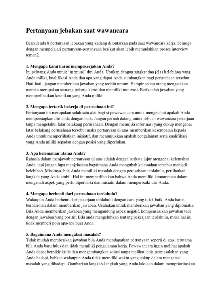 Pertanyaan Interview