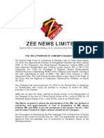 Zee News Limited: Registered Office: Continental Building, 135, Dr. Annie Besant Road, Worli, Mumbai 400 018
