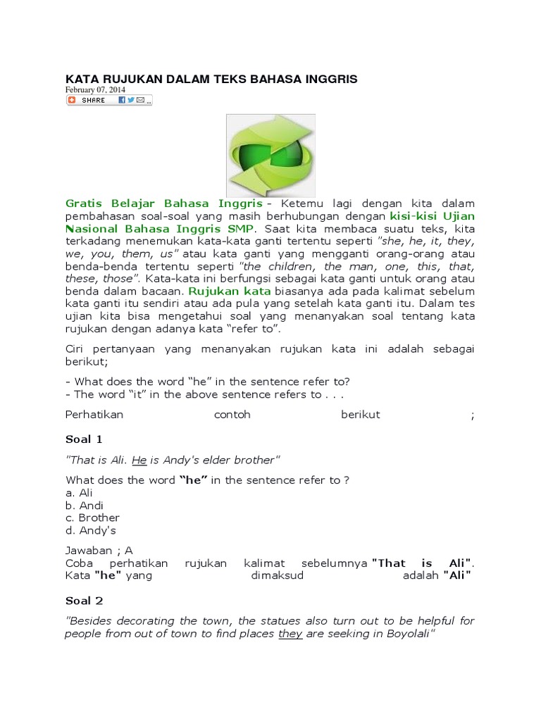 Kata Rujukan Dalam Teks Bahasa Inggris