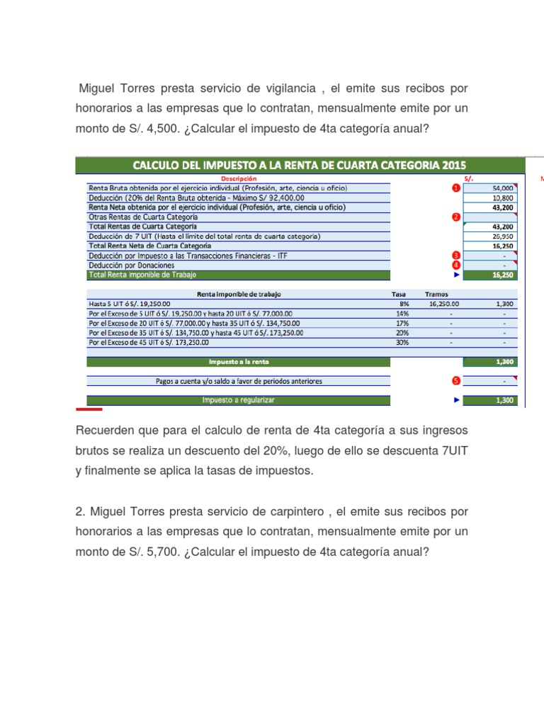 Cálculo de Renta 4ta y 5ta Categoría | PDF | Salario | Impuesto sobre ...