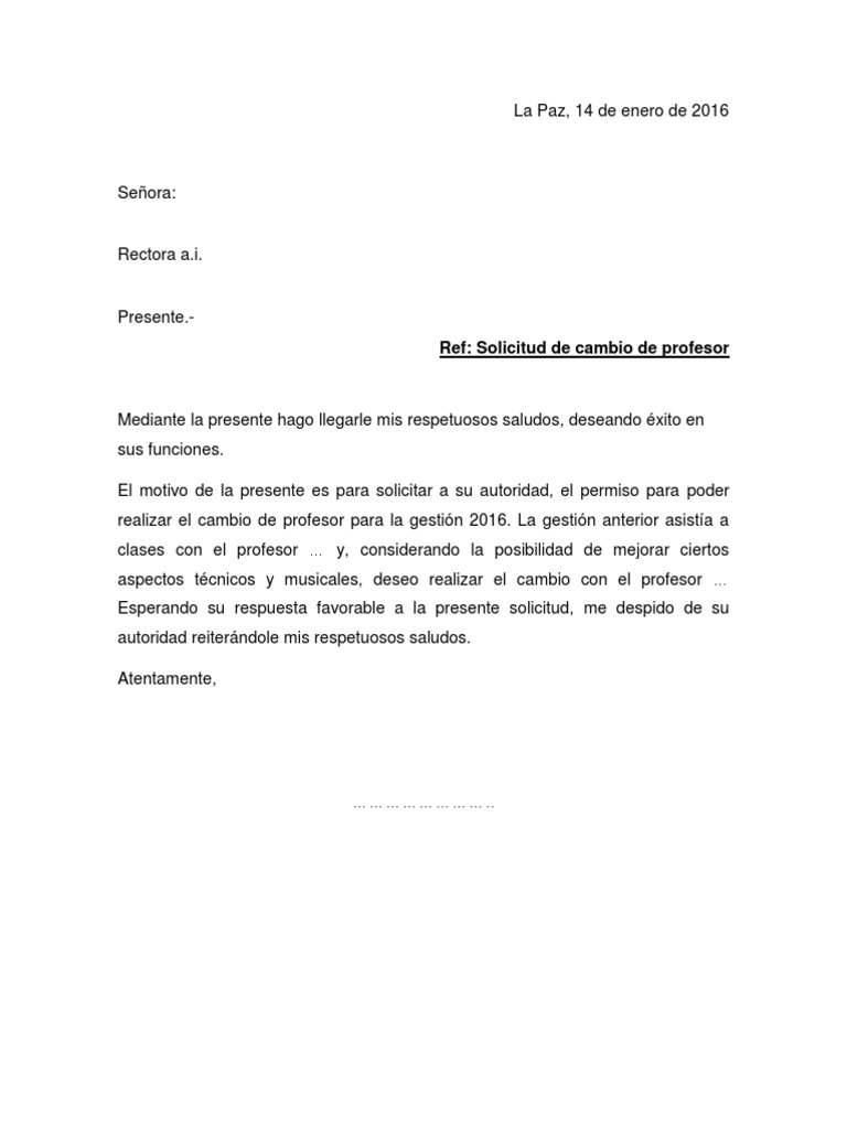 Carta Cambio De Profesor 1 Pdf
