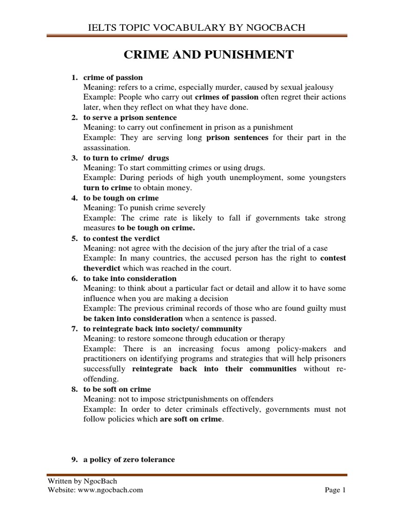 Từ Vựng Cực Chất Cho Chủ Đề Crime and Punishment | PDF | Punishments ...
