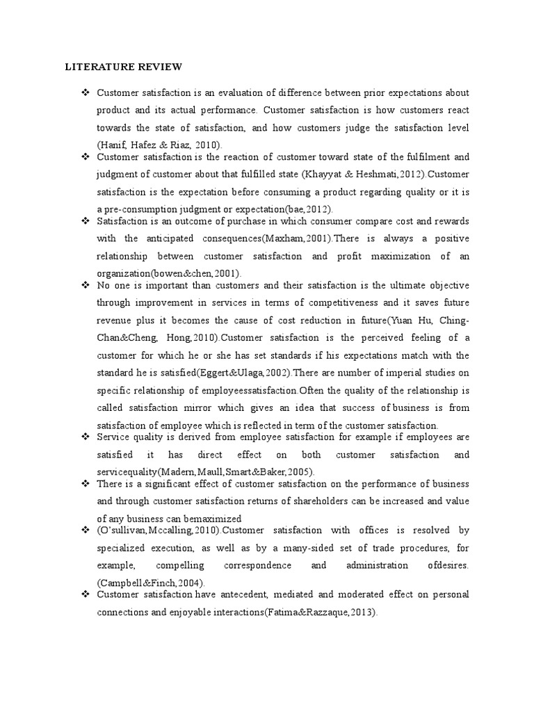 Literature Review Customer Satisfaction Business