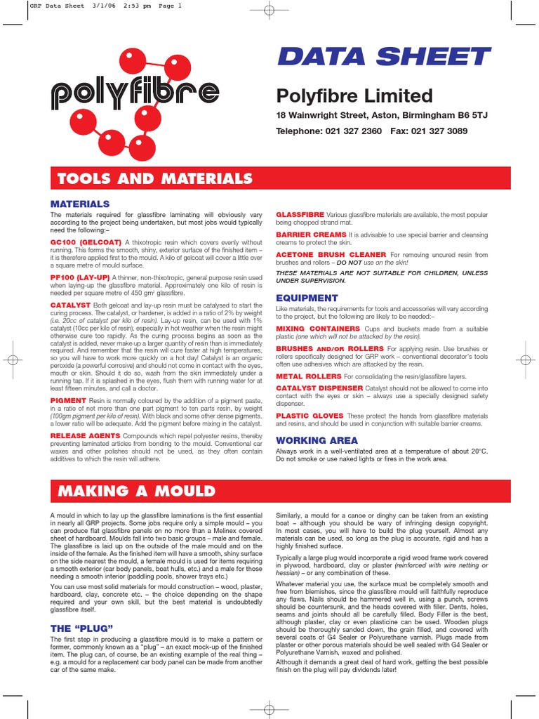 GRP Laminating Data Sheet Fiberglass Industrial Processes