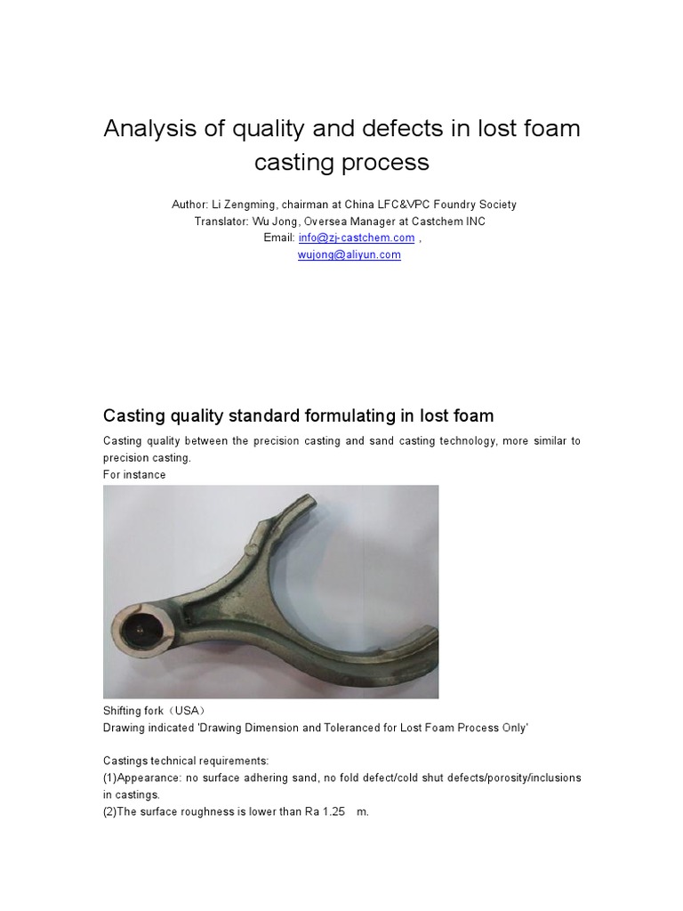 Analysis of Quality and Defects in Lost Foam Casting Process PDF
