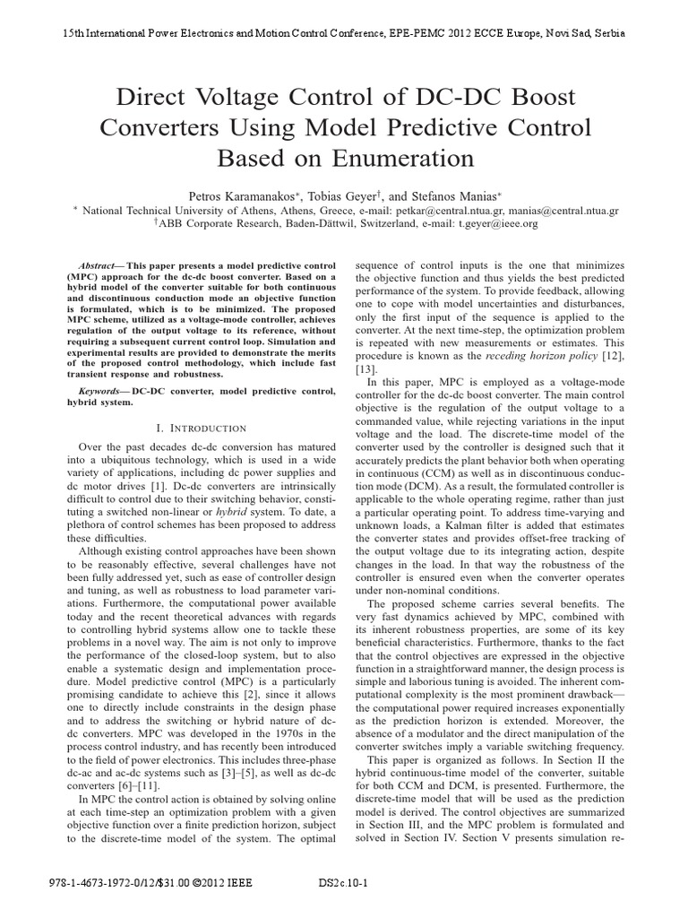 An Improved Model Predictive Control For Dc-Dc Boost Converter – VUSAE