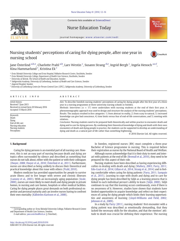 Nursing Students' Perceptions of Caring For Dying People, After One ...