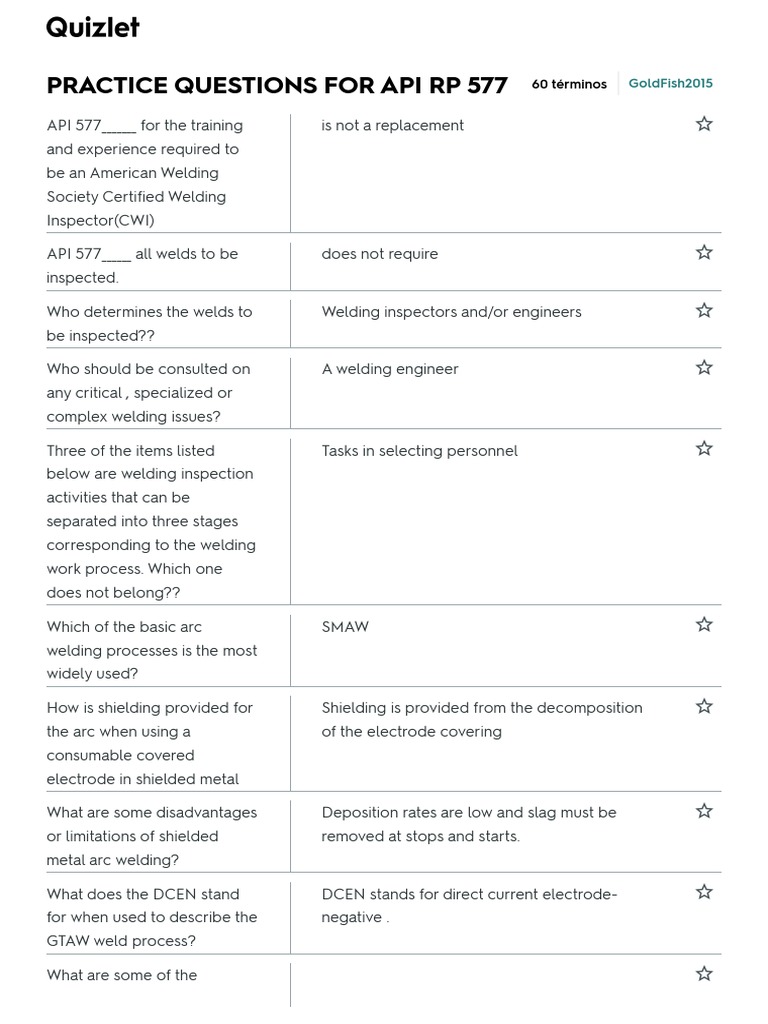 API RP 577 Practice Questions Guide | PDF | Welding | Construction