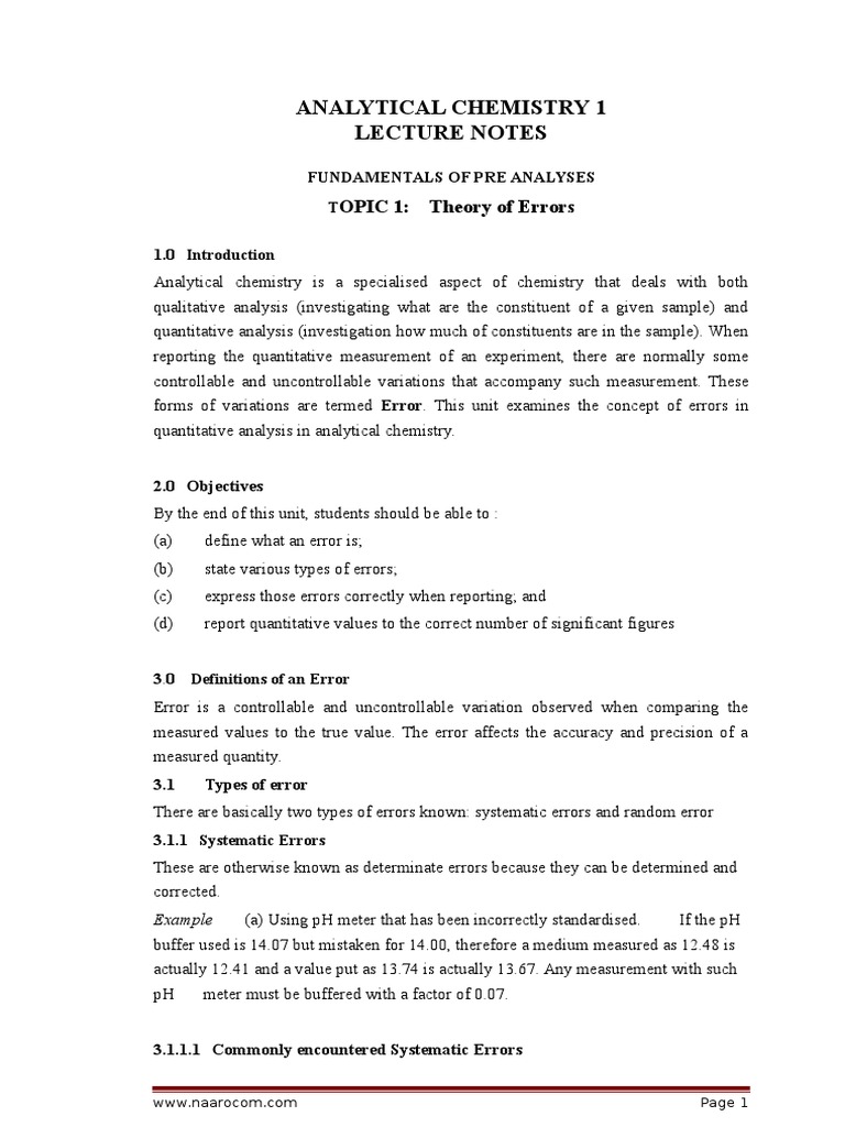 Types of Errors in Analytical Chemistry | PDF | Significant Figures ...