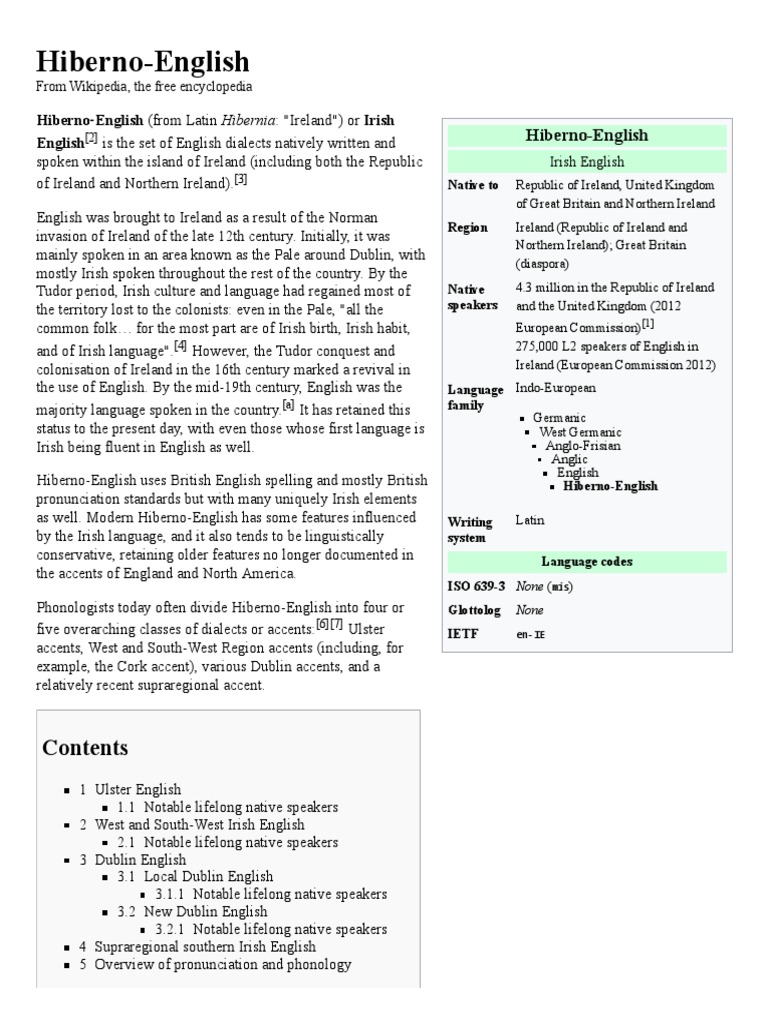 Hiberno English | English Language | Languages Of Europe | Free 30-day ...