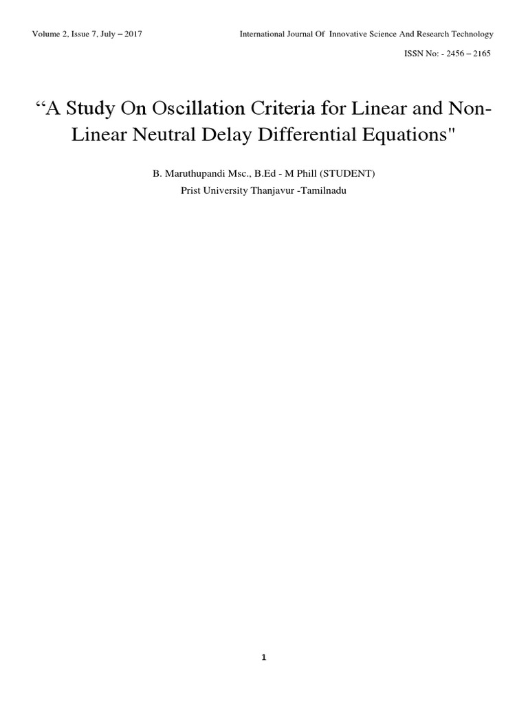 A Study On Oscillation Criteria For Linear and Non-Linear Neutral Delay ...