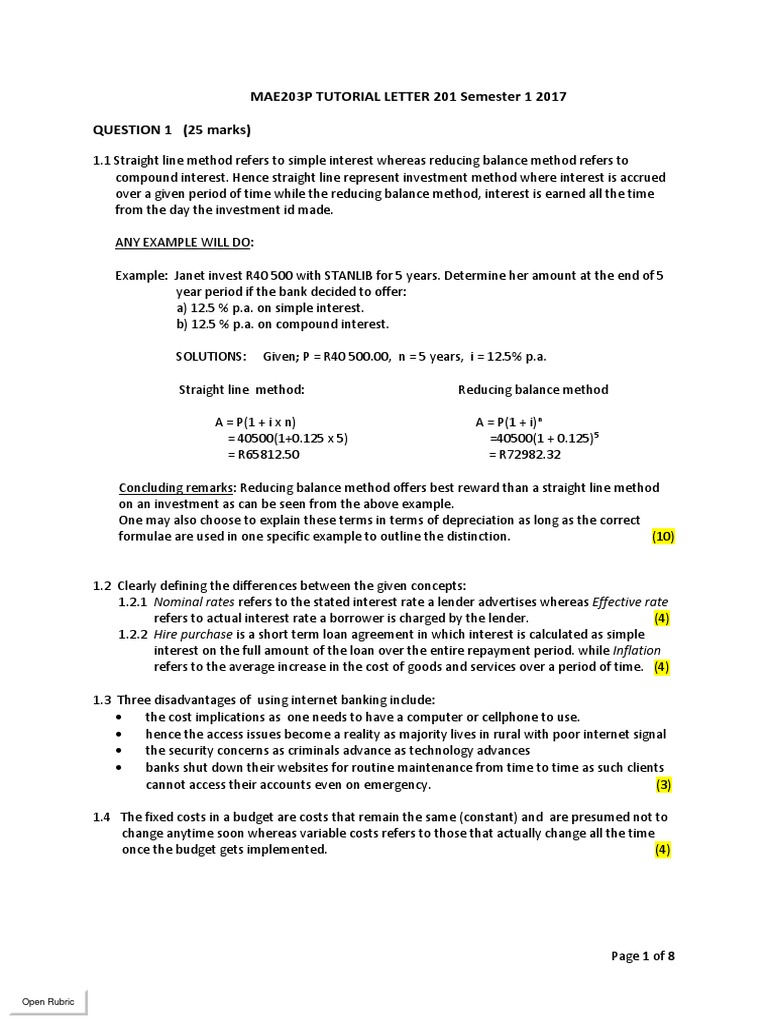 MAE203P 2017 TL+201+-+Memorandum+ASSIGNMENT+2 Semester+1 | PDF ...