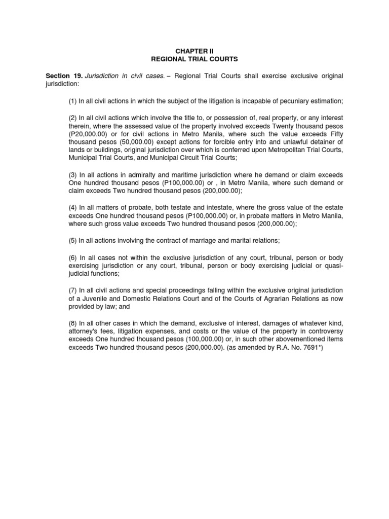 BP 129, RTC-Jurisdiction in Civil Cases | PDF