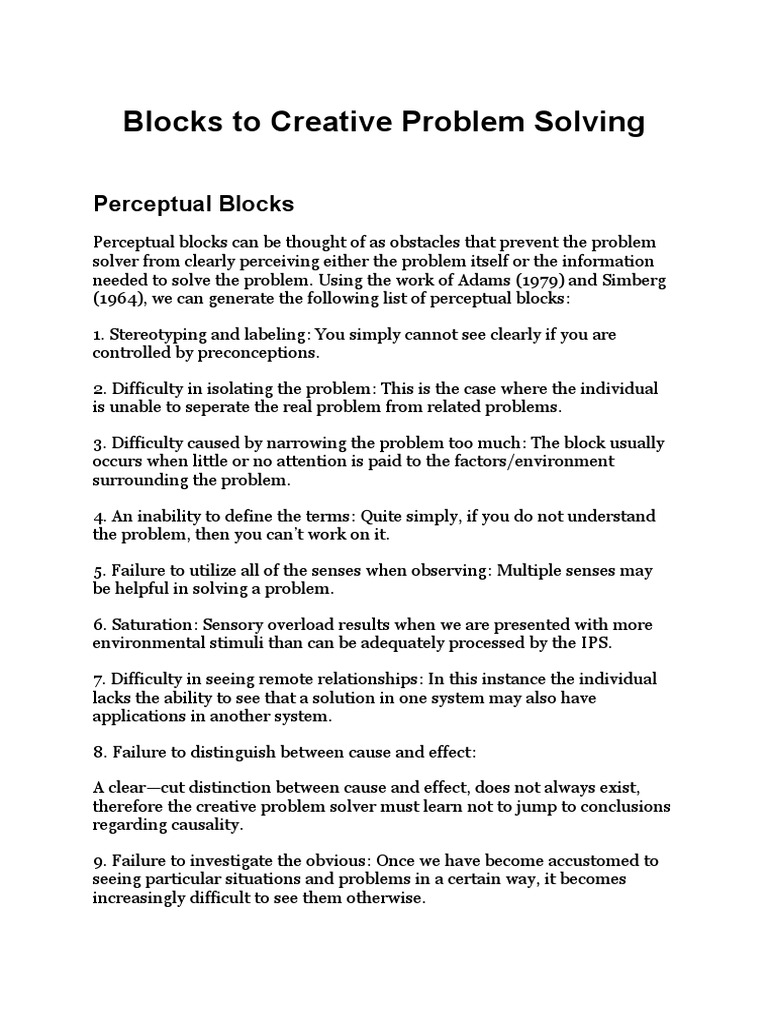 Blocks To Creative Problem Solving | PDF | Causality | Perception