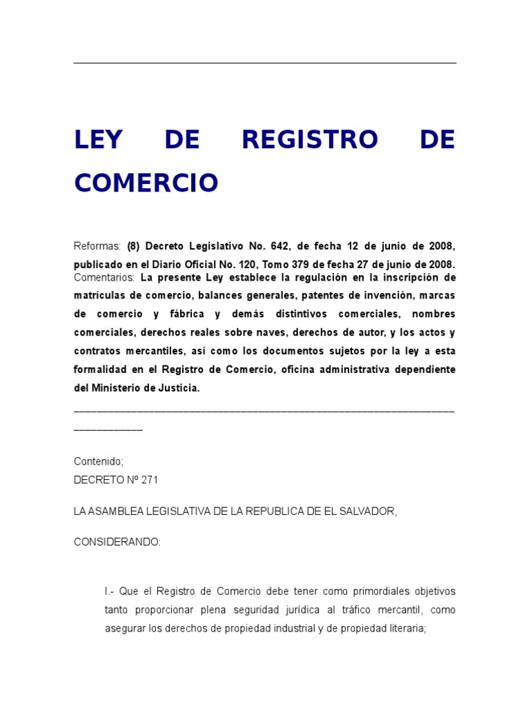 Ley de Registro de Comercio Sociedad de responsabilidad limitada