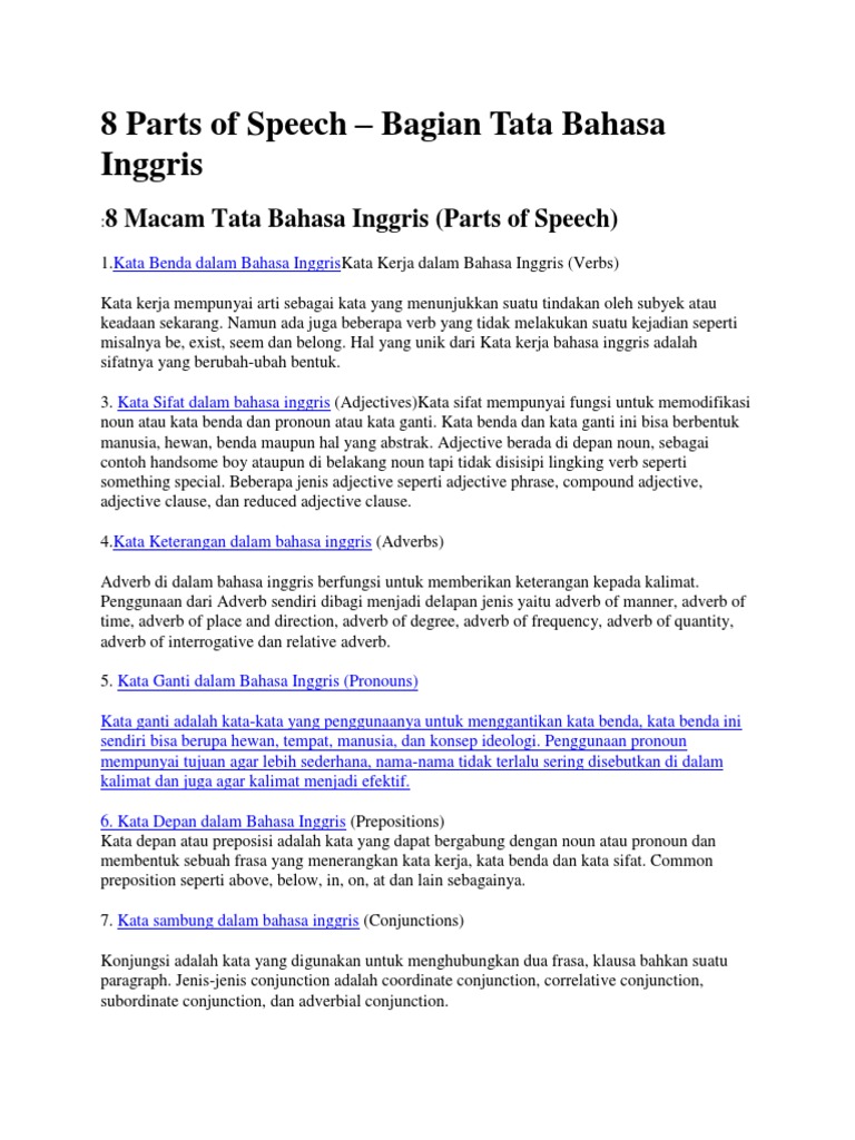 8 Parts Of Speech 8 Parts Of Speech