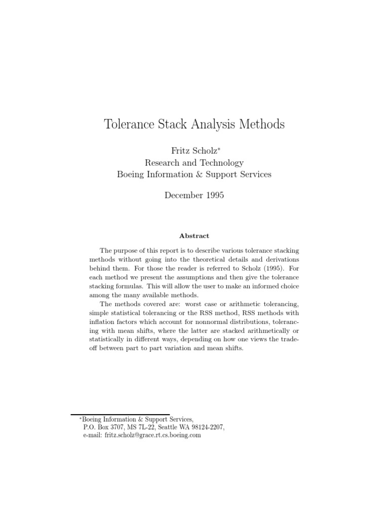 Tolerance Stack Analysis Methods PDF | PDF | Engineering Tolerance | Mean