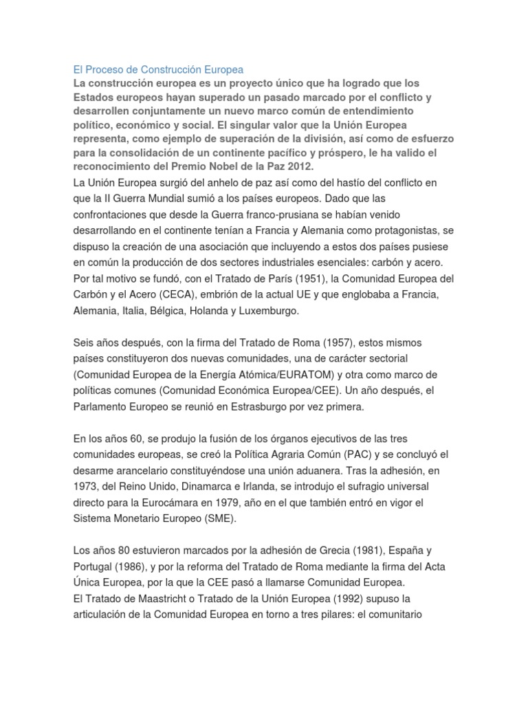 El Proceso de Construcción Europea | PDF | Comunidad Económica Europea ...
