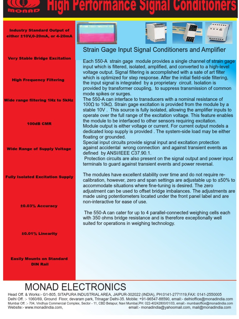 Monad Electronics Strain Gage Input Signal Conditioners and Amplifier