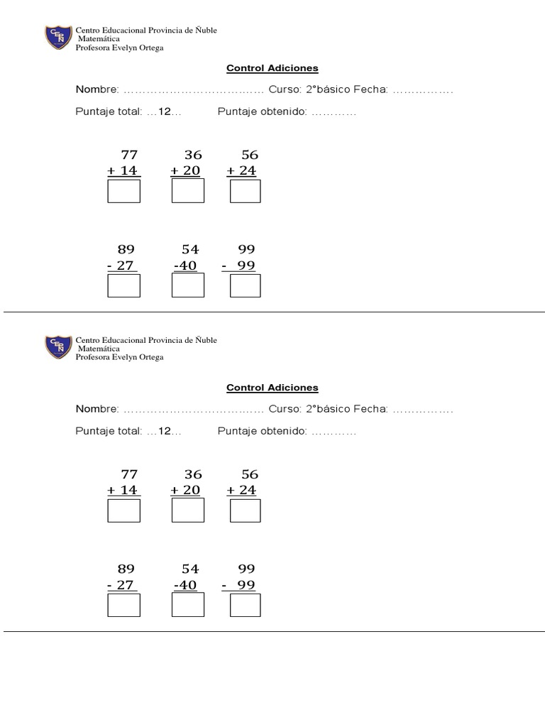 Sumas y Restas con Reserva 2° Básico | PDF | Enseñanza de matemática