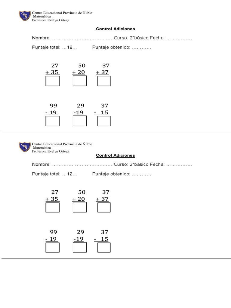 Sumas y Restas con Reserva 2° Básico | PDF | Enseñanza de matemática ...