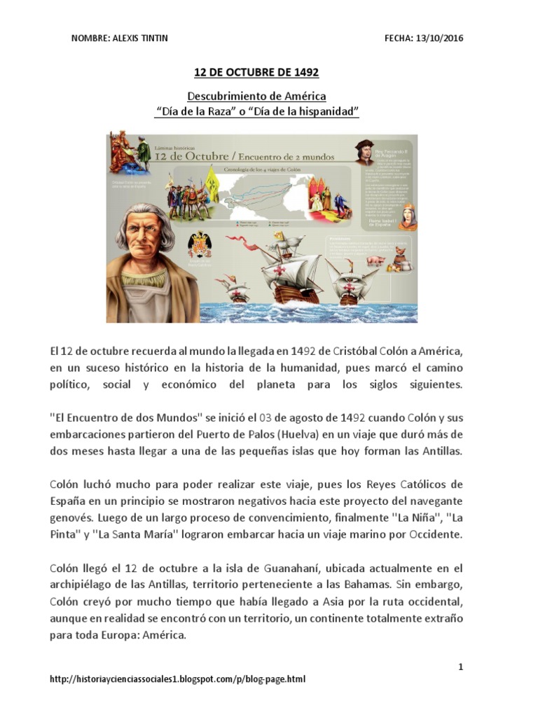 12 de Octubre de 1492 | PDF | Cristobal colon | Exploración de América ...