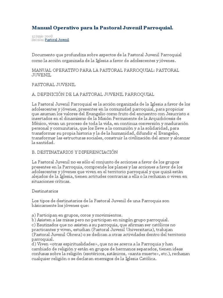 Manual Operativo para La Pastoral Juvenil Parroquial | PDF | Juventud ...