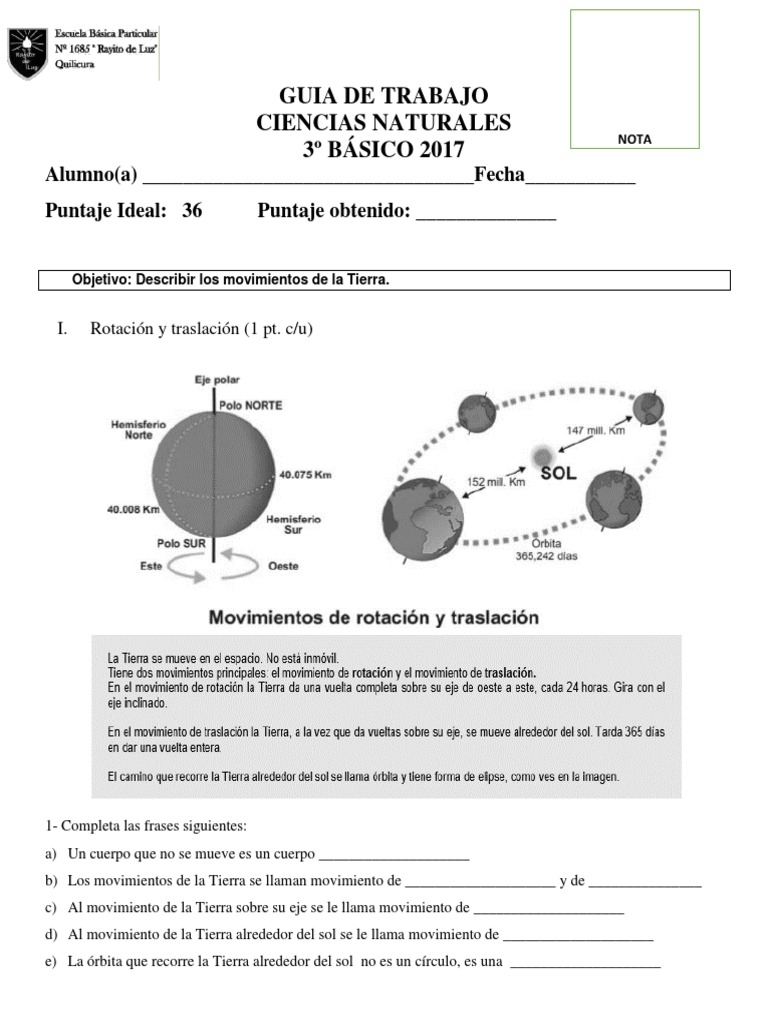 Movimientos de la Tierra para 3º Básico | PDF | Tierra | Movimiento ...
