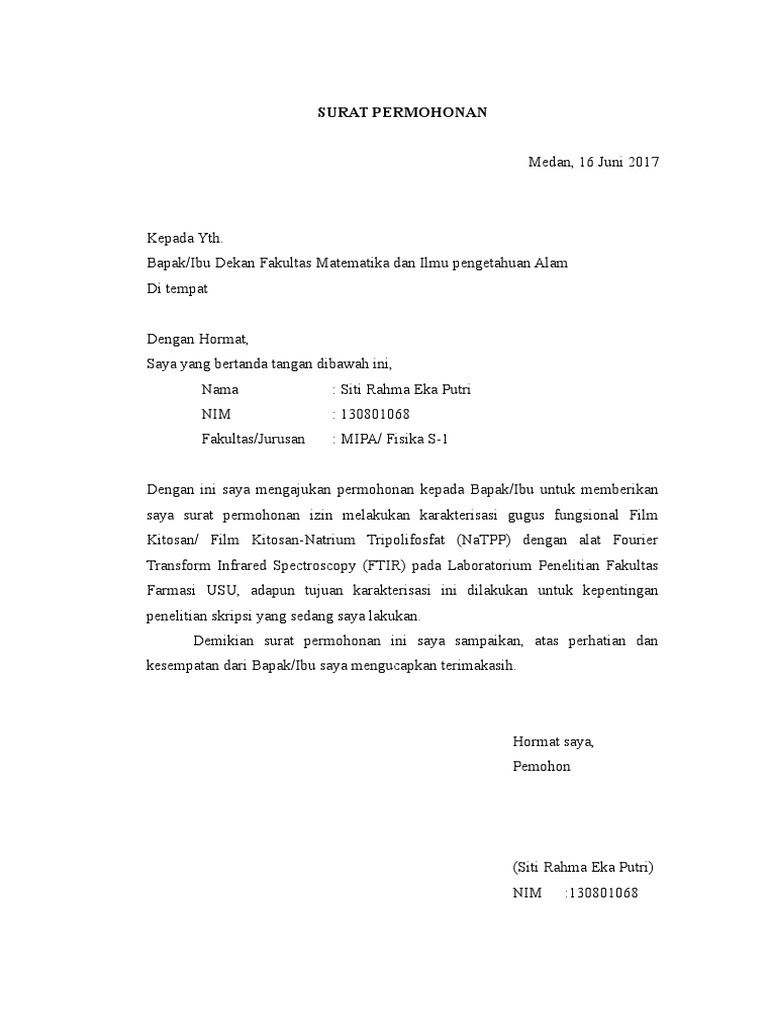 Contoh Surat Permohonan Dewan Dalam English