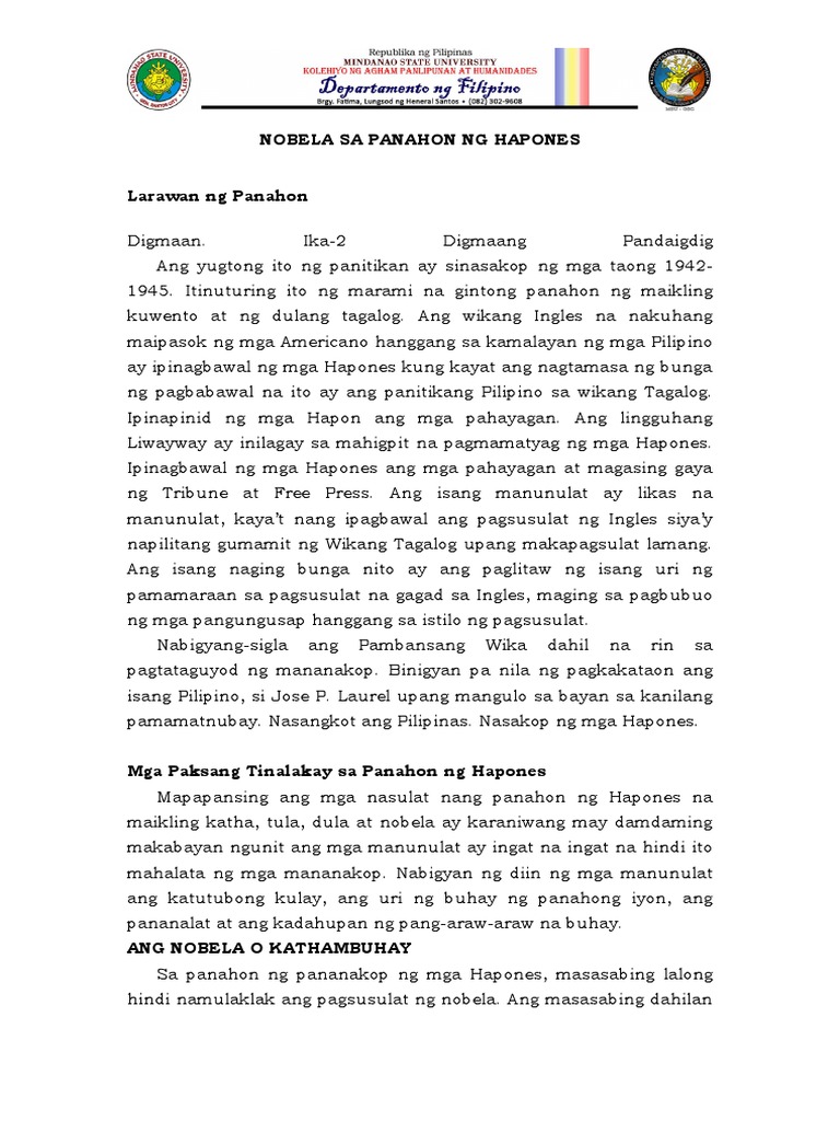 Nobela Sa Panahon Ng Hapones