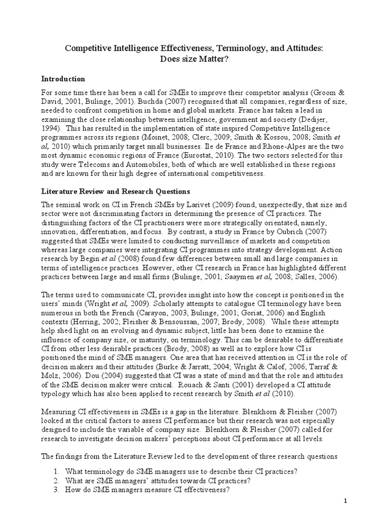 Competitive Intelligence Effectiveness, Terminology, and Attitudes ...