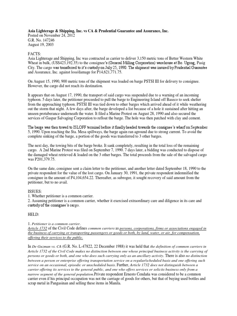 Common Carriers Digest PDF Common Carrier Negligence