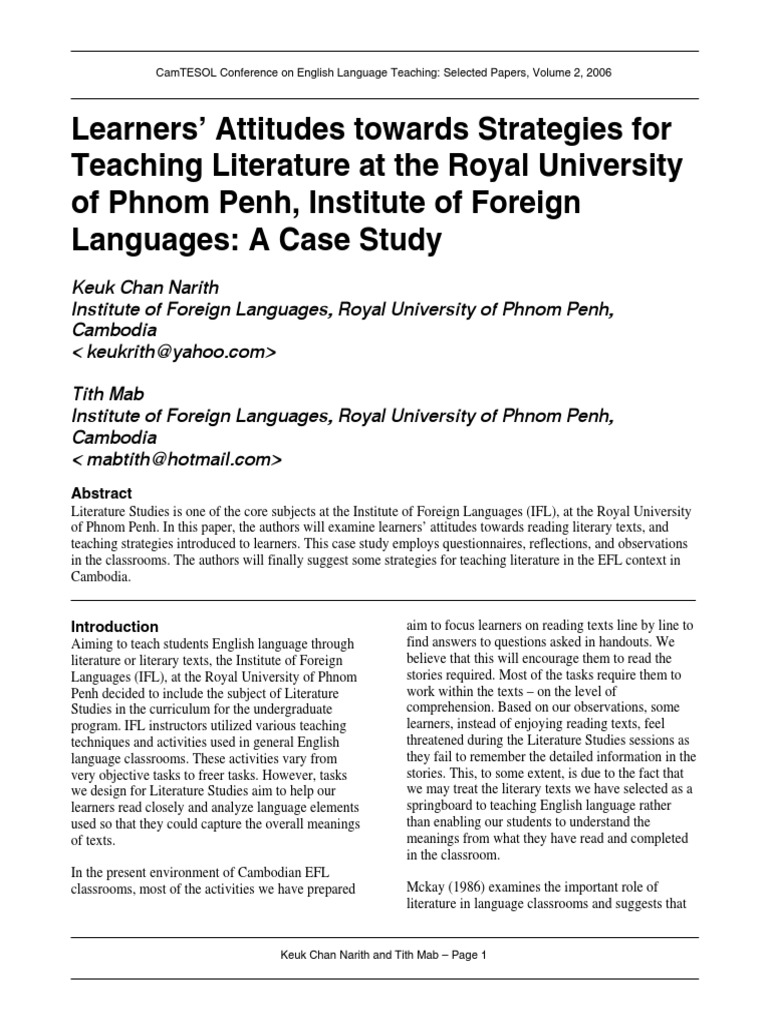 Learner Attitudes in Literature Teaching | PDF | English As A Second Or ...