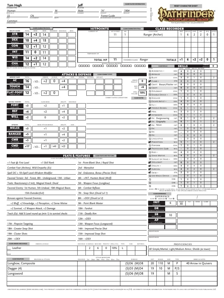 Tam Hegh - Pathfinder Ranger | PDF | Role Playing Games | Leisure