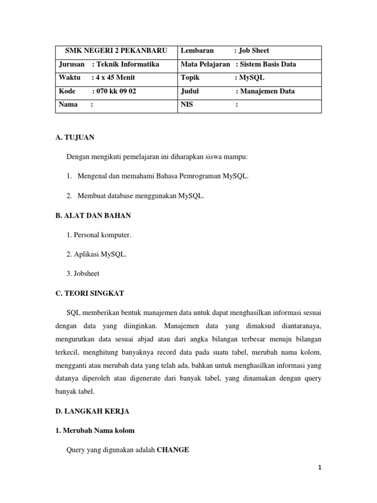 Panduan MySQL untuk Manajemen Data | PDF | Metode & Bahan Ajar