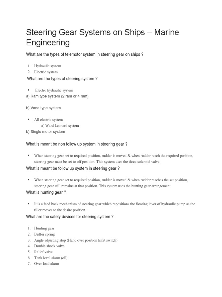 Types of Ship Steering Gear Systems | PDF | Steering | Rudder